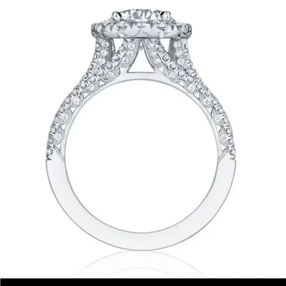 NEW! Silver Diamond Halo Ring 3 Rows Micro Pave NWT - Picture 5 of 7